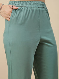 Casual Straight Pant-Peacock Green