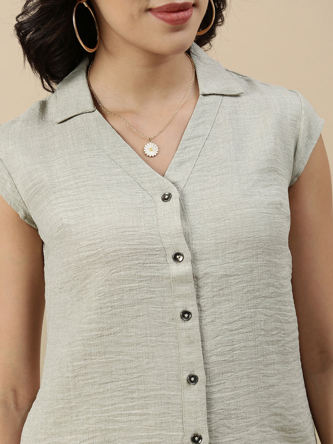 Co-Ord Set(Casual Top & Narrow Palazzo)-Ecru