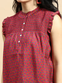 Tunic Top All Over Print-Wine - De Moza