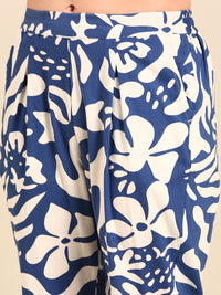 Cigarette Pant All Over Print-Blue - De Moza