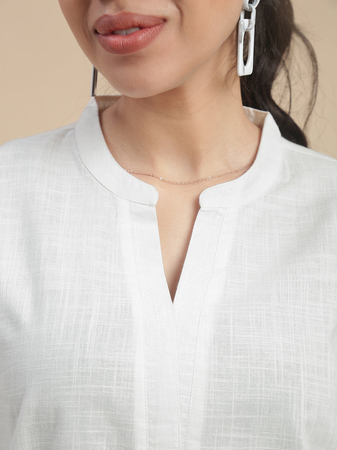 De Moza Women's Officewear Co-ords (Short Kurta & Straight Pant) Offwhite - De Moza