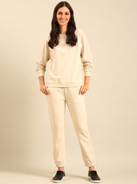 De Moza Women Winter Co-ord set ( Sweatshirt & Jogger)  - Chalk