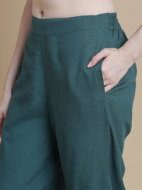 De Moza Women Woven Rayon Narrow Palazzo with Functional Pockets Teal - De Moza
