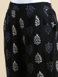 Cigarette Pants All Over Print-Black - De Moza