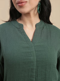 De Moza Women's Officewear Co-ords (Straight Pant & Tunic Top) Bottle Green - De Moza