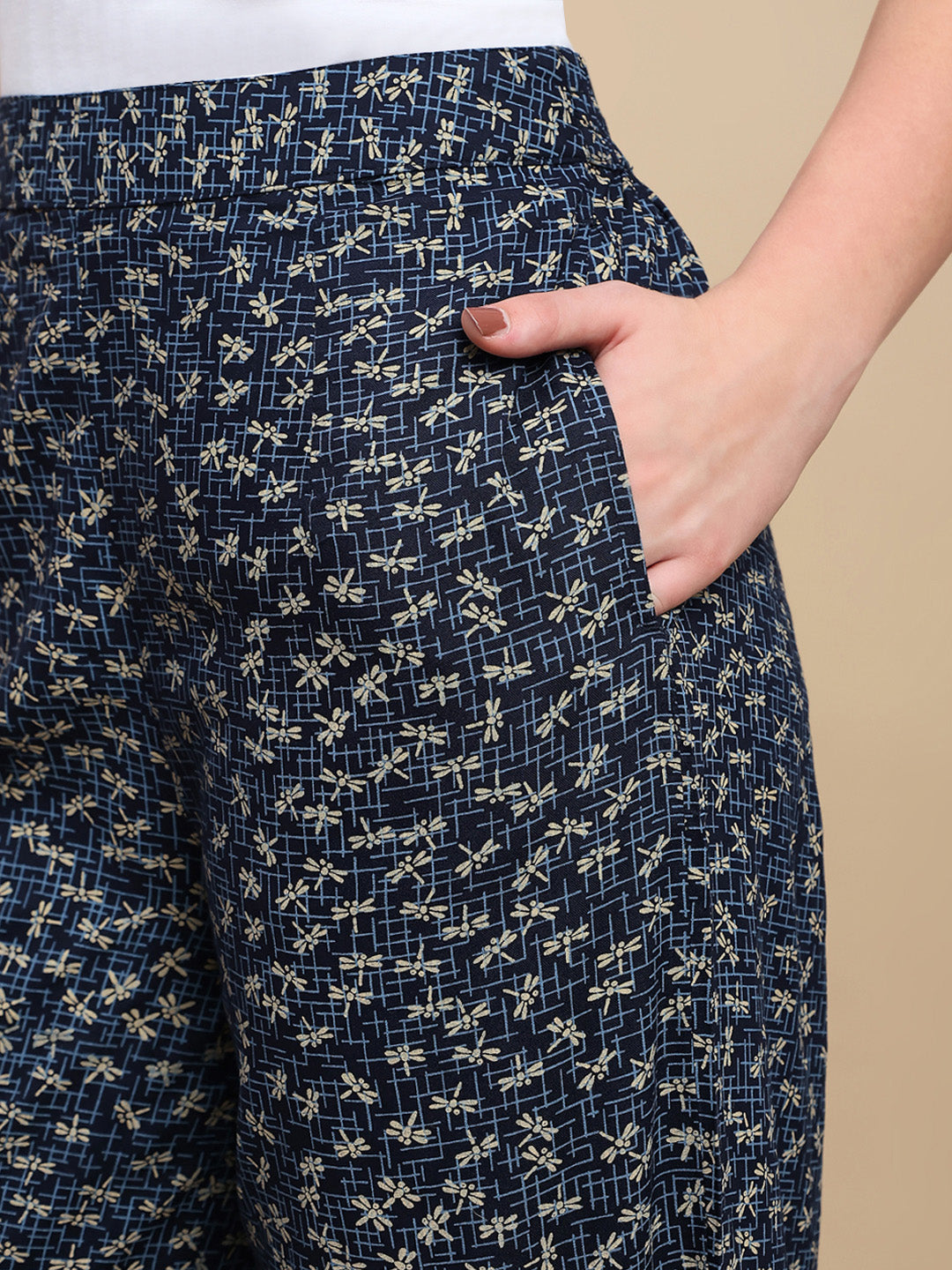 De Moza Women Festive Palazzo Navy Blue - De Moza