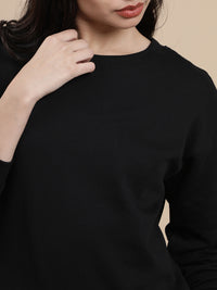 De Moza Women Casual Sweat Shirt Black