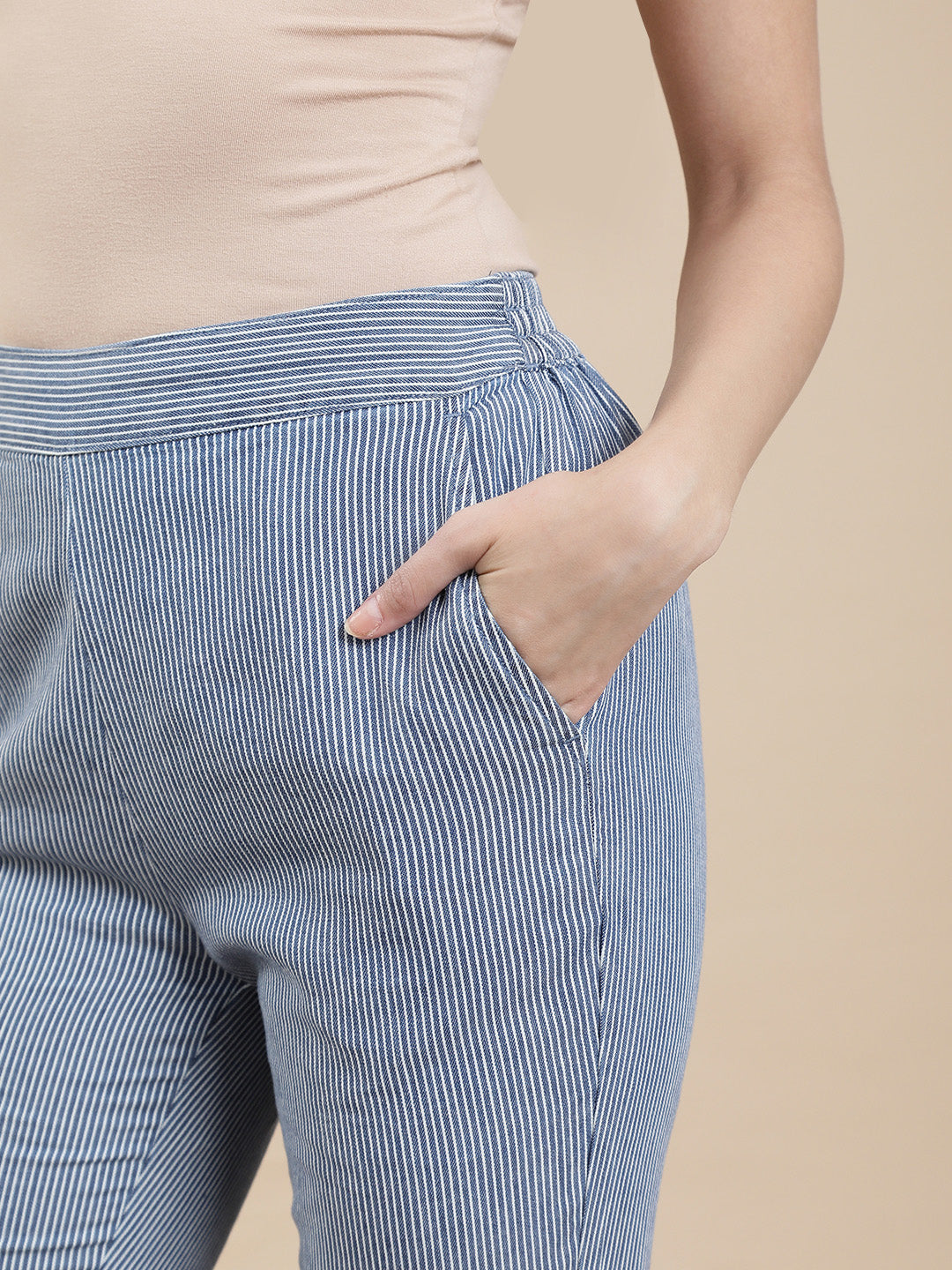 De Moza Women Casual Pants Mid Blue