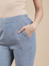 De Moza Women Casual Pants Mid Blue