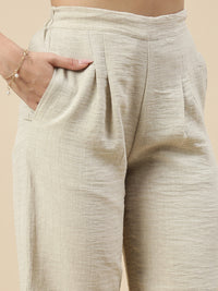 Co-Ord Set(Casual Top & Narrow Palazzo)-Ecru