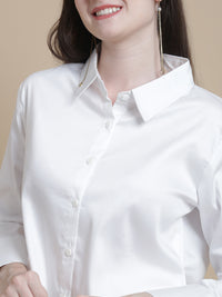 De Moza Women Woven Formal Viscose Satin Shirt White - De Moza