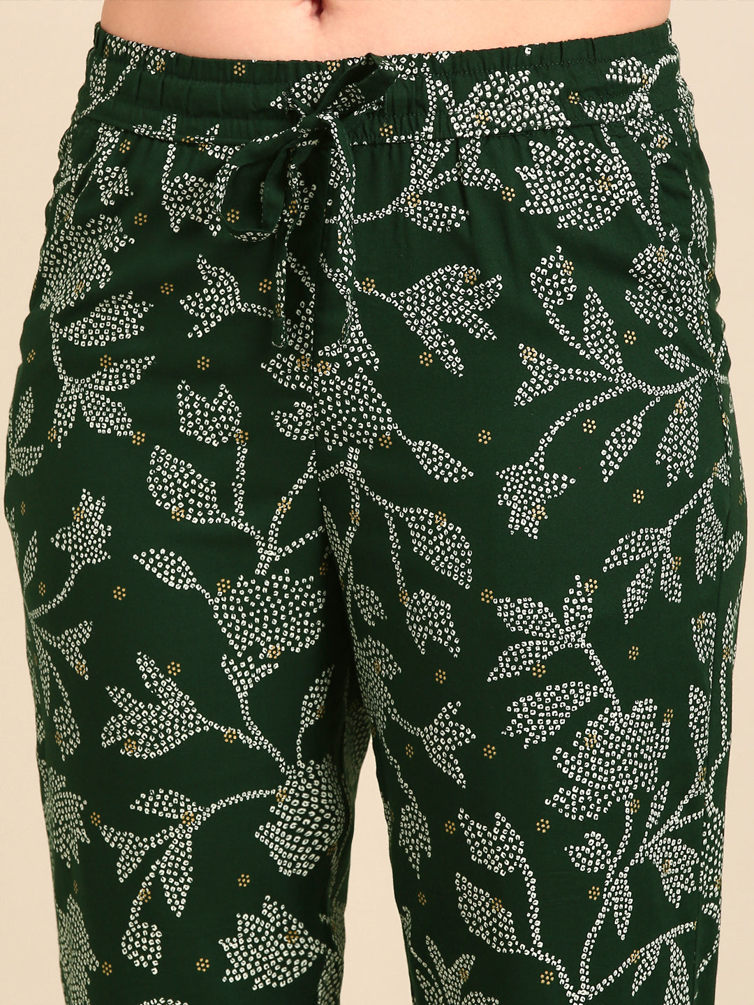 Women Printed Straight Pants Bottle Green - De Moza