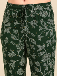 Women Printed Straight Pants Bottle Green - De Moza