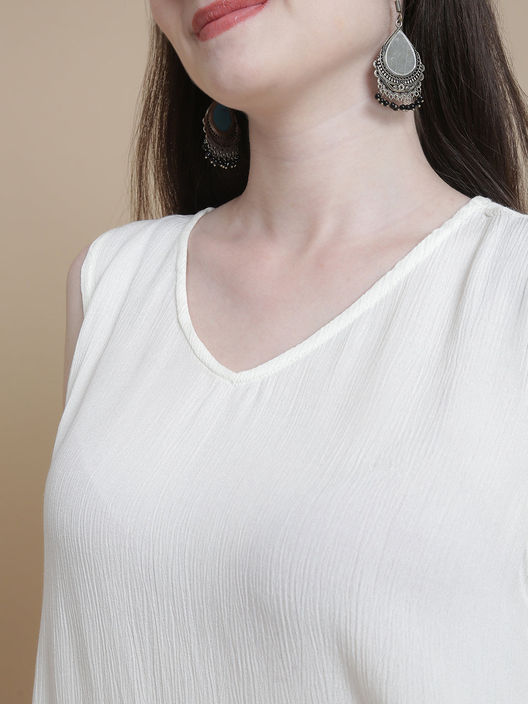 De Moza Women Woven Rayon Hi-Twist Top Offwhite - De Moza