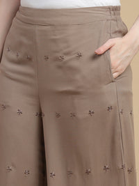 De Moza Women Woven Viscose Relaxed Fit Culottes with Functional Pockets Taupe - De Moza