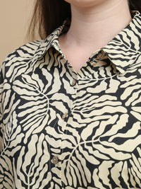 De Moza Women Woven Rayon Printed Regular Fit Shirt with 3/4th Sleeves Black - De Moza