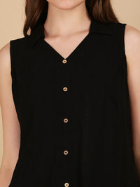 De Moza Women Woven Rayon loosed Fit Top Black