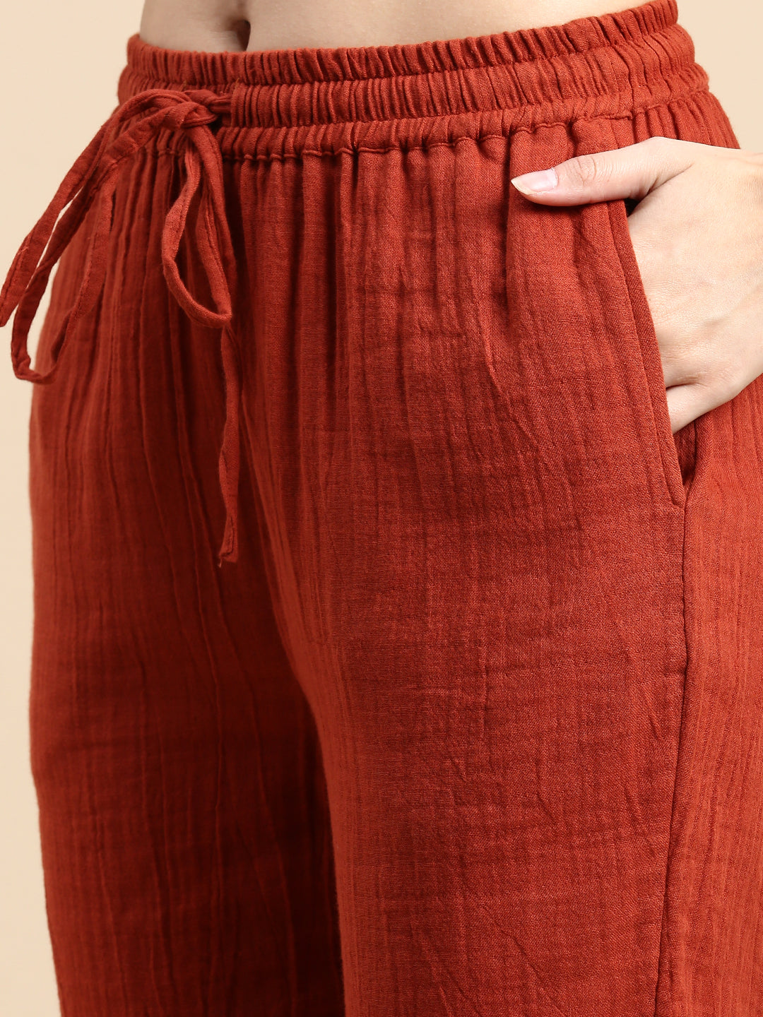 De Moza Women Straight Pants in Rust Orange