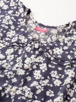 De Moza Girls Printed Top Dark Blue