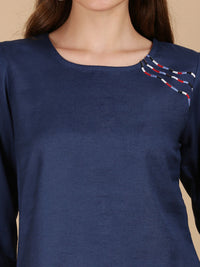 De Moza Women Woven Rayon Regular Fit Top Navy