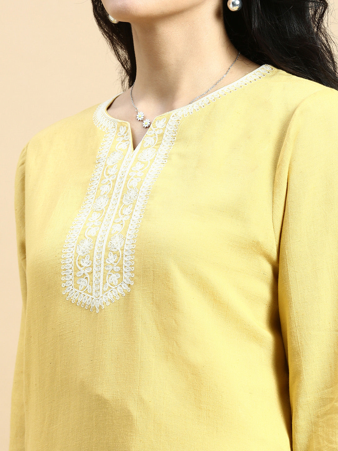 Embroidered Tunic Top-Mustard - De Moza