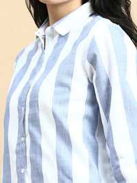 Co-Ord Set Striped (Shirt & Wide Leg Pant)-Blue - De Moza