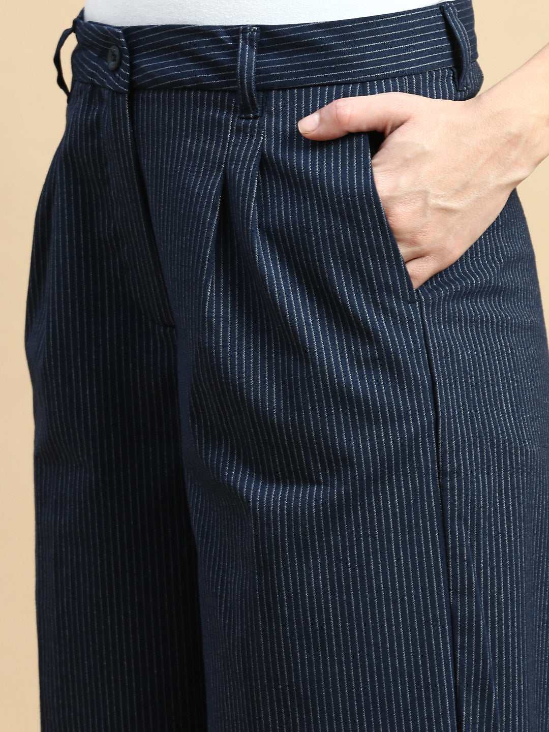 Formal Pants Stripped-Navy - De Moza