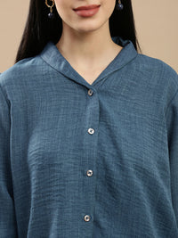 De Moza Women Casual Top Teal Blue