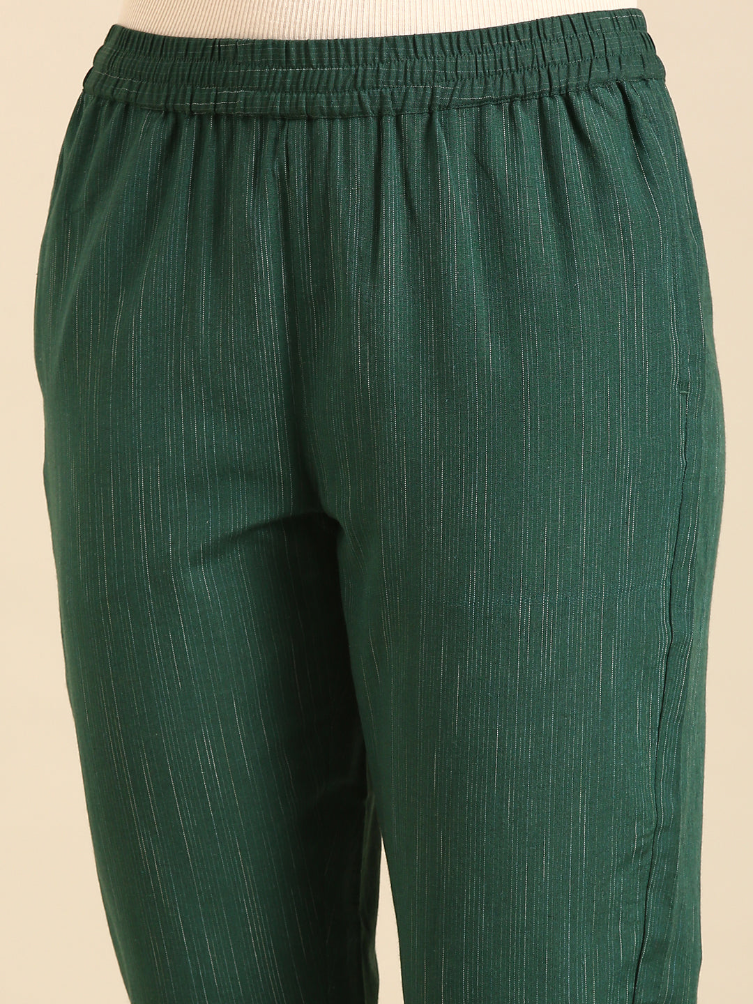 Printed Straight Pant-Bottle Green - De Moza