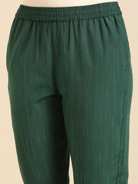 Printed Straight Pant-Bottle Green - De Moza