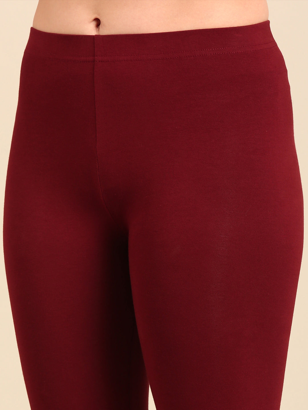 Ankle Length Leggings Cotton-Dark Maroon - De Moza