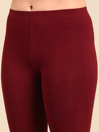 Ankle Length Leggings Cotton-Dark Maroon - De Moza