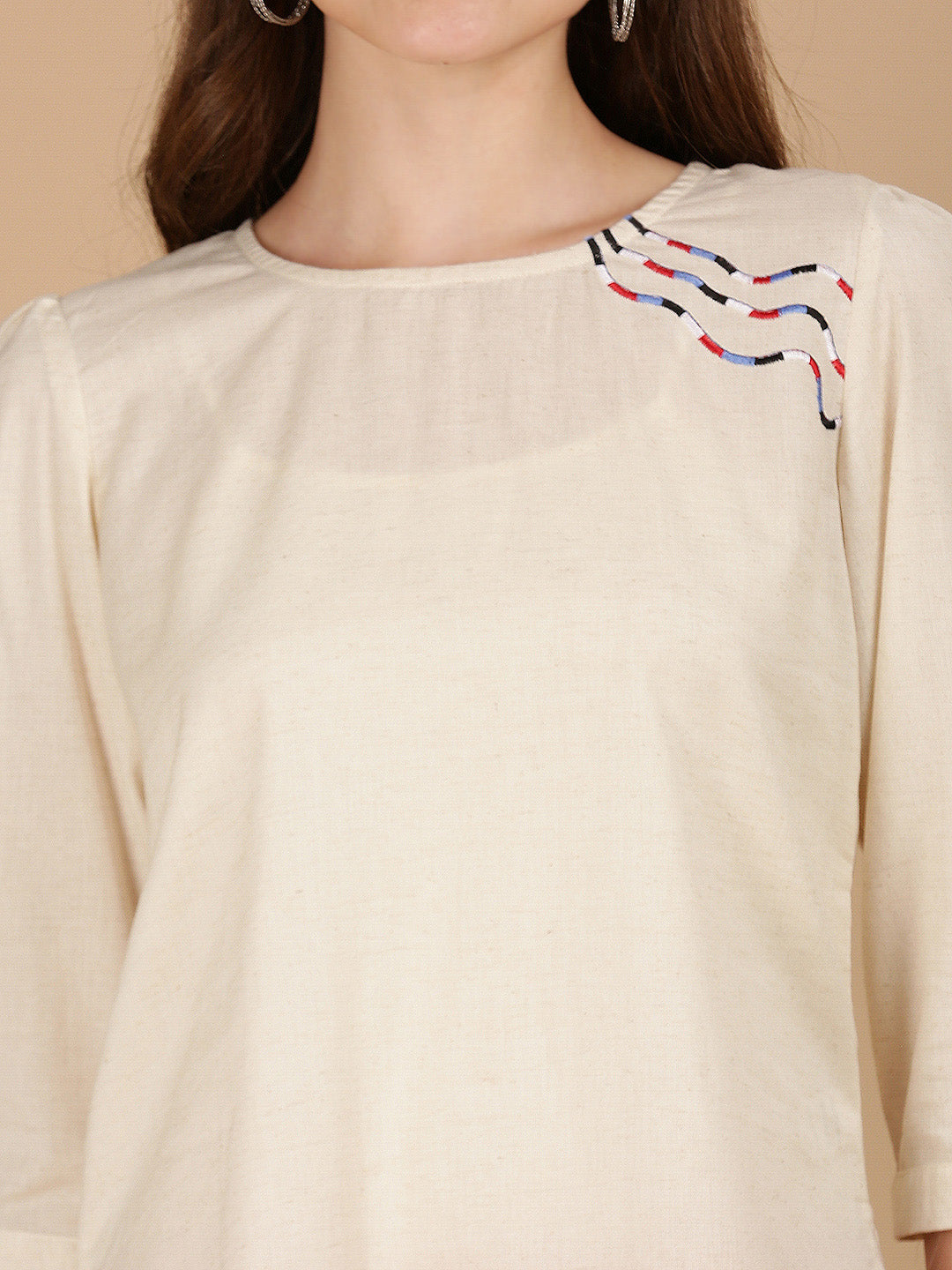 De Moza Women Woven Rayon Regular Fit Top Natural