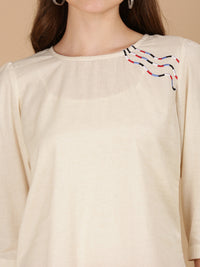 De Moza Women Woven Rayon Regular Fit Top Natural