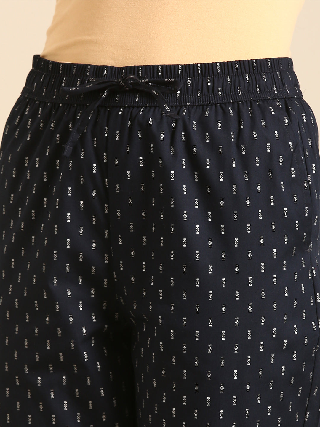 Straight Pant All Over Print-Navy - De Moza