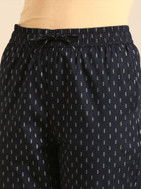 Straight Pant All Over Print-Navy - De Moza