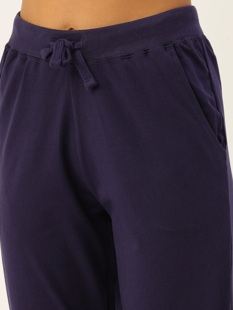 De Moza Womens Yoga Pant - Ankle  Solid Cotton Navy Blue - De Moza