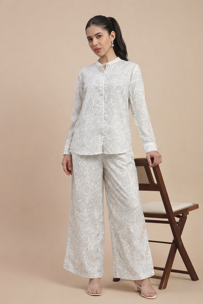 De Moza Women's Officewear Co-ords (Tunic Shirt & Palazzo) Offwhite - De Moza