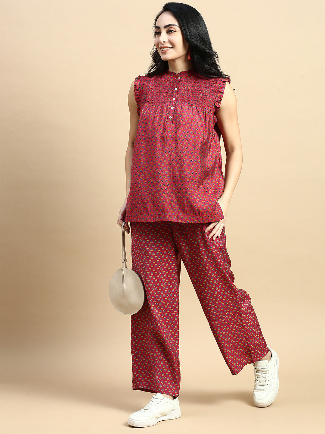 Tunic Top All Over Print-Wine - De Moza