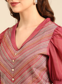 Crop Top Embroidered-Dark Pink - De Moza
