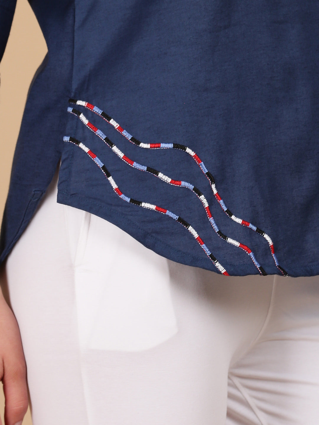 De Moza Women Woven Rayon Regular Fit Top Navy