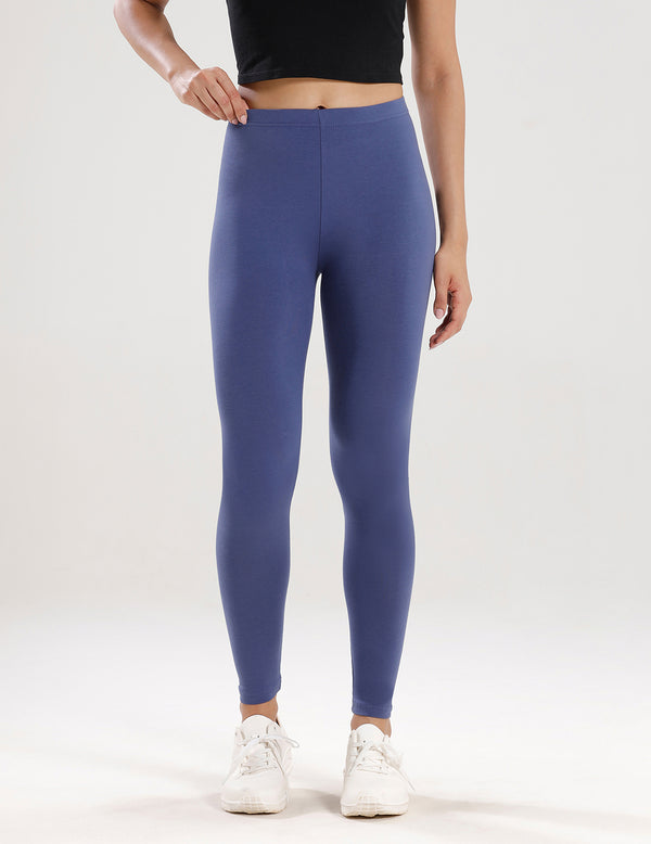 Ankle Length Leggings Cotton-True Indigo - De Moza