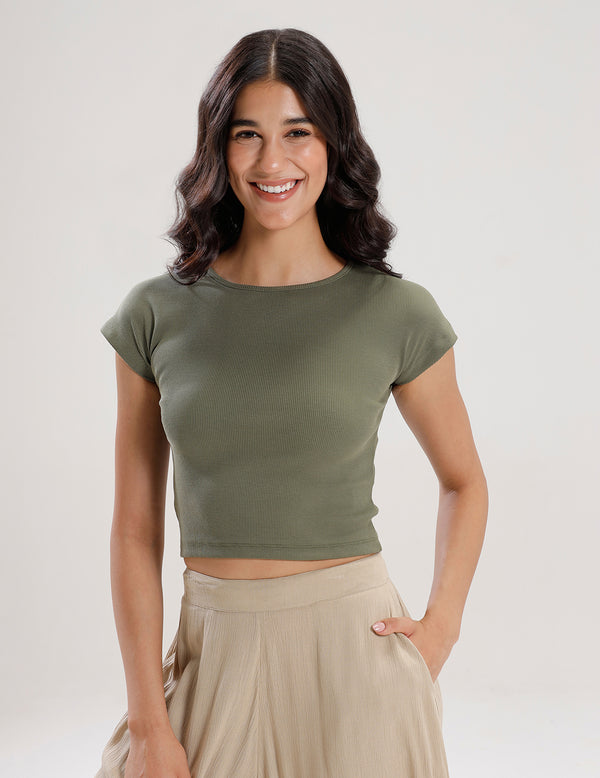 Kimono Sleeve Top-Olive Green - De Moza