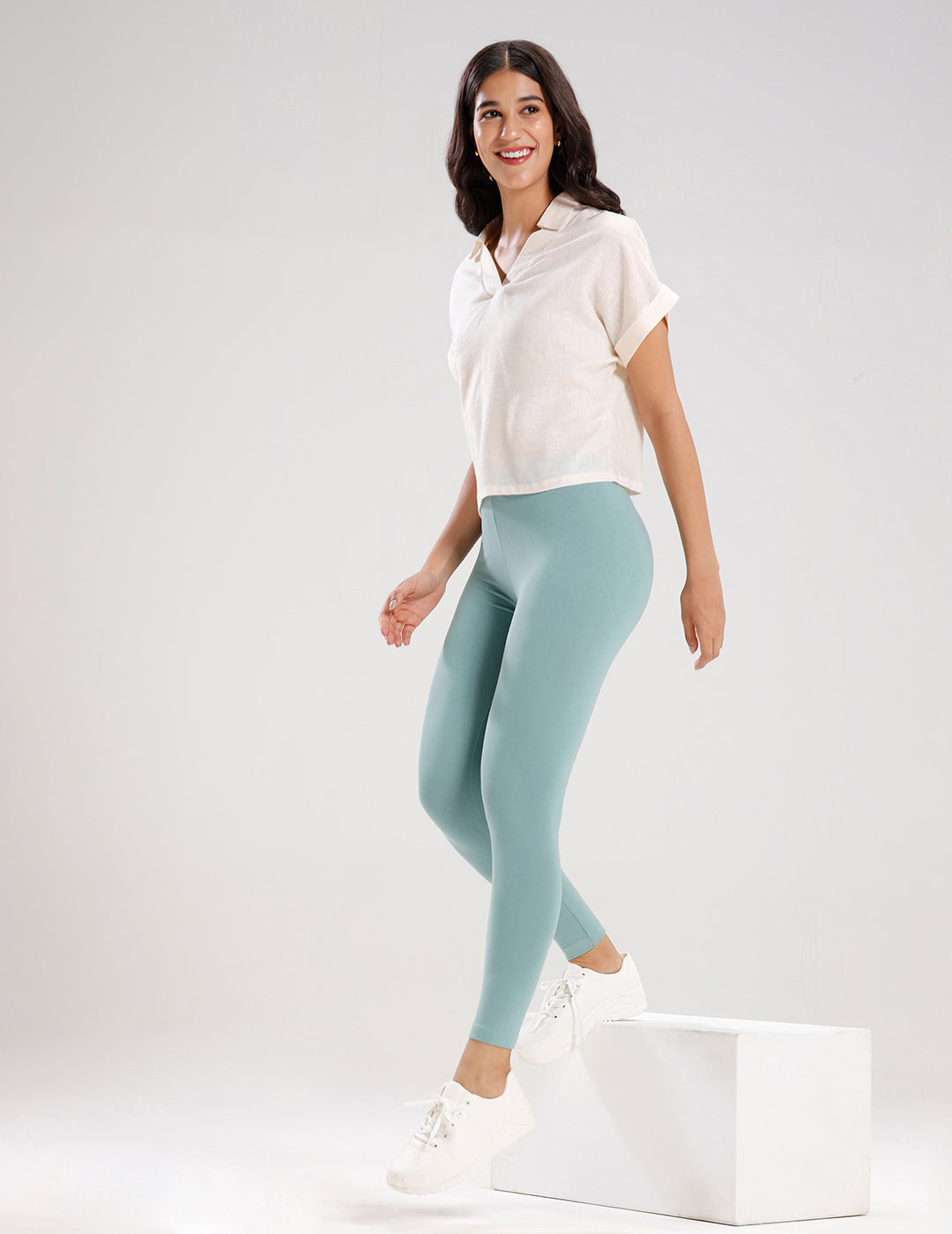 Ankle Length Leggings Viscose-Aqua Green