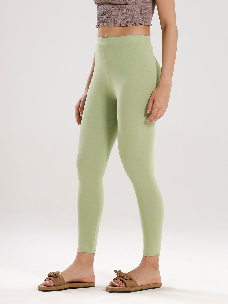 Ankle Length Leggings Viscose-Macha Green - De Moza