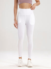Ankle Length High Waist Leggings-White - De Moza