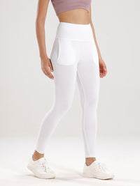 Ankle Length High Waist Leggings-White - De Moza