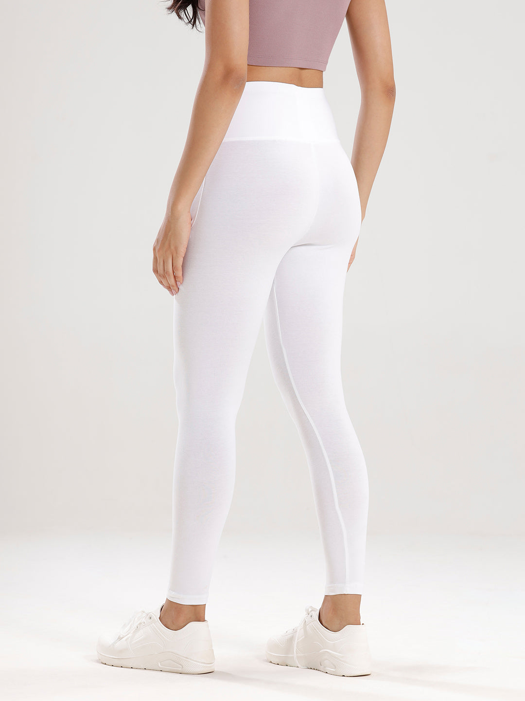 Ankle Length High Waist Leggings-White - De Moza