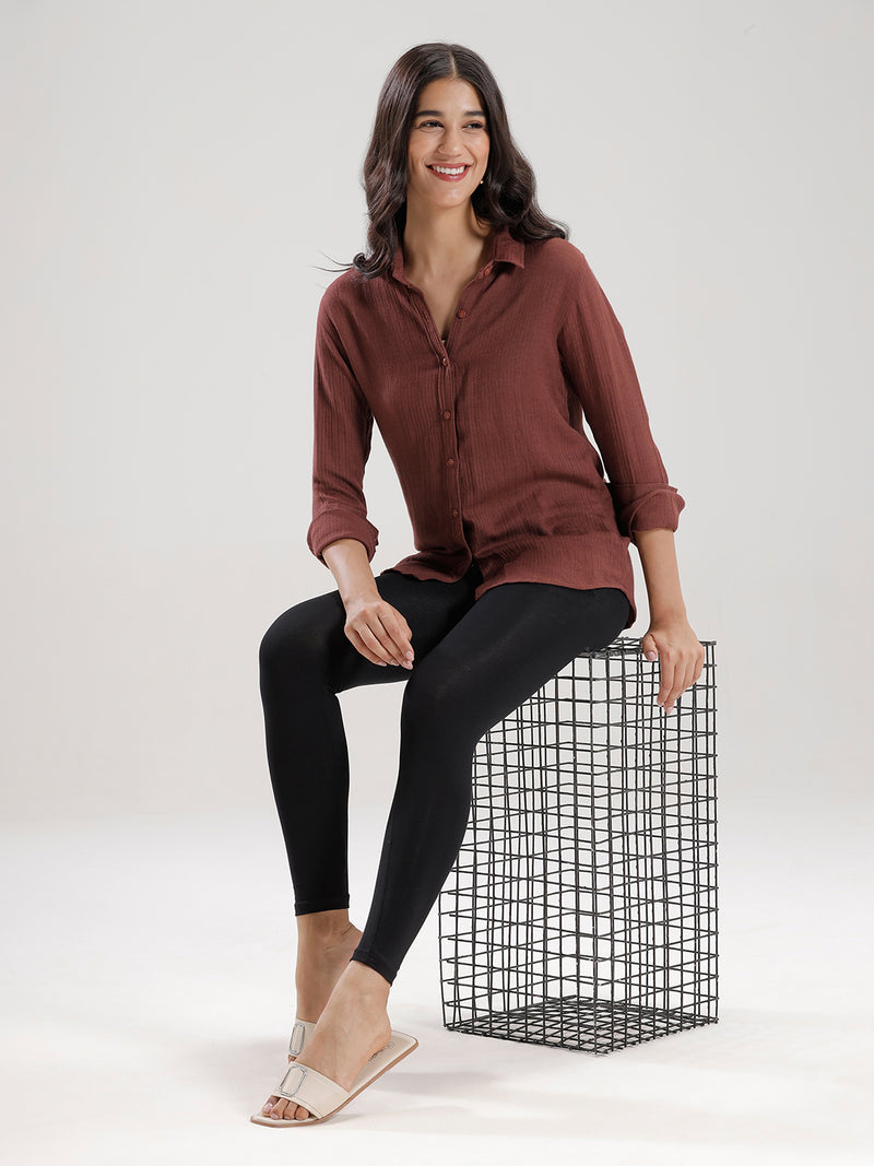 Ankle Length High Waist Leggings-Black - De Moza
