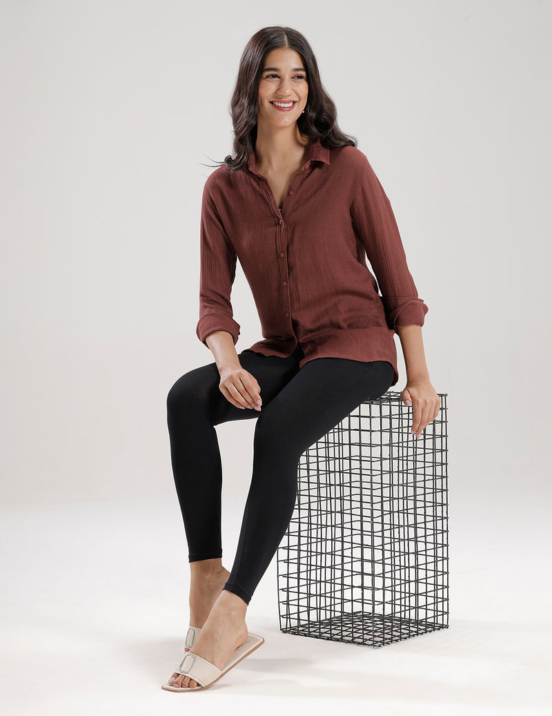 Ankle Length High Waist Leggings-Black